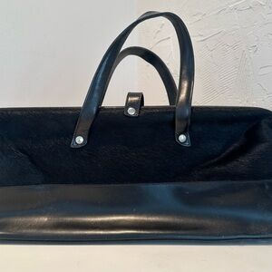 Furla Black Leather and Pony fur Satchel Bag